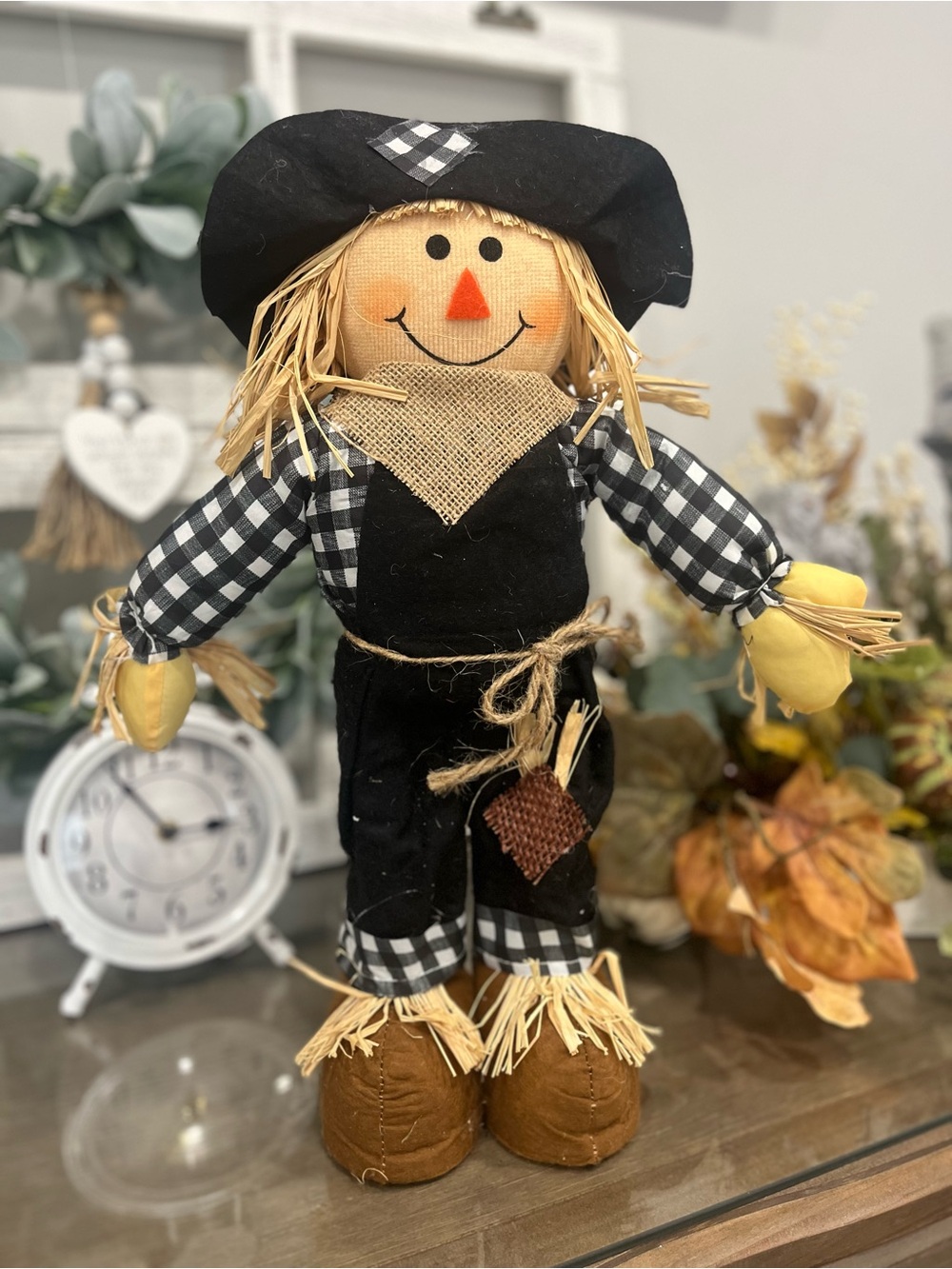 Autumn Smiling Scarecrow Plush Decoration - Black & Brown